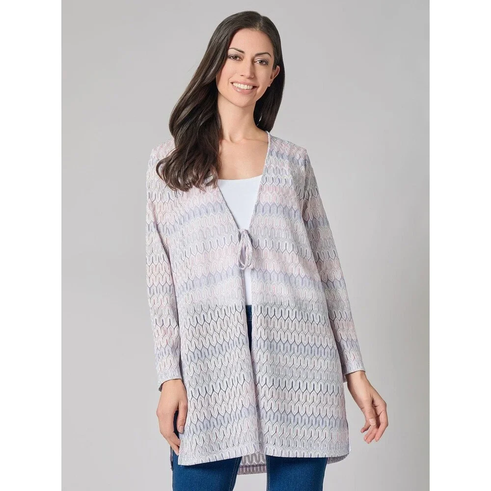 Kasper Plus Size Chevron-Knit Tie-Front Cardigan Women's 2X Blue Lotus Multi